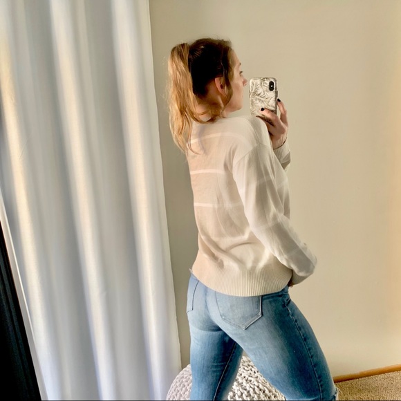 | loft • bridgette neutral stripe sweater • small | - Picture 4 of 7
